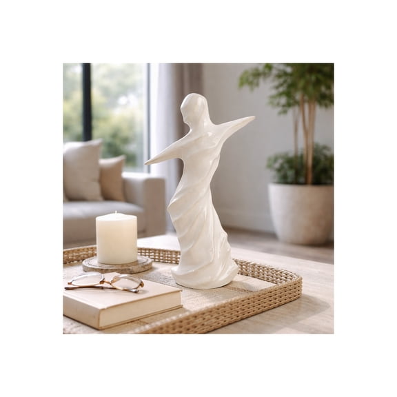 Modern Ceramic Dancer Statuary for Home and Bathroom Counter Decor - Decorative Figurine for Office, Living Room, and Shelf - Sculpture Accent for Coffee Table Decor Centerpiece Display - 14", White