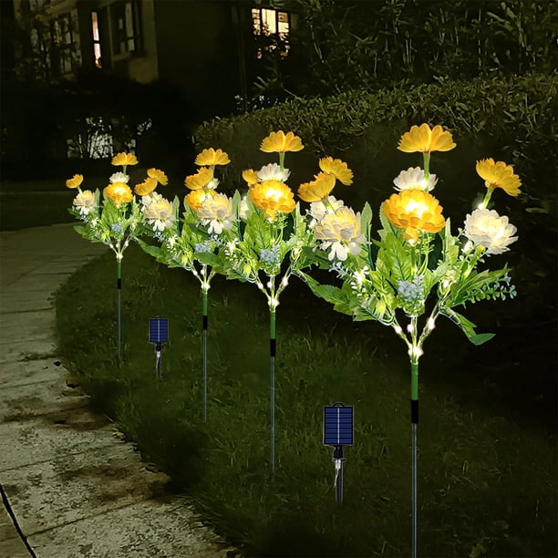mfyjkho Luces solares de flor de loto para exteriores de 7 cabezas|luces LED decorativas para jardín con encendido y apagado automático|IP65 a prueba de agua|tallos flexibles|hasta 8 horas de brillo