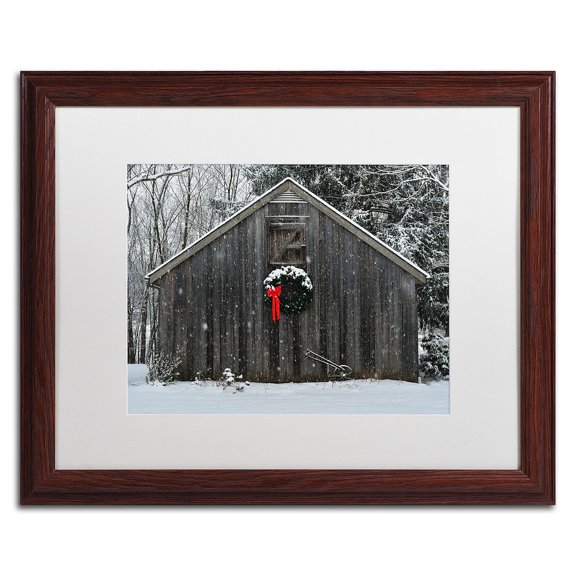 Trademark Fine Art "Christmas Barn in the Snow" Canvas Art by Kurt Shaffer White Matte, Wood Frame