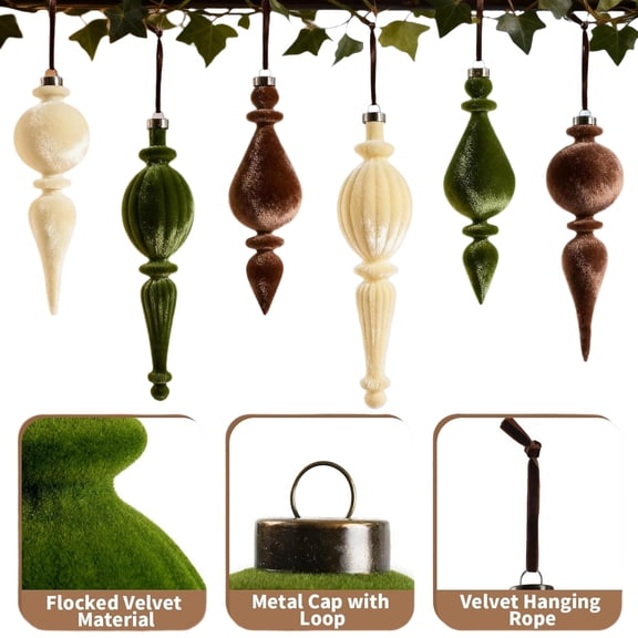 Christmas Ornament, Velvet Burgundy Special Shape Tree Ball Pendant for Home Holiday Decoration 6 Piece Set Multicolor