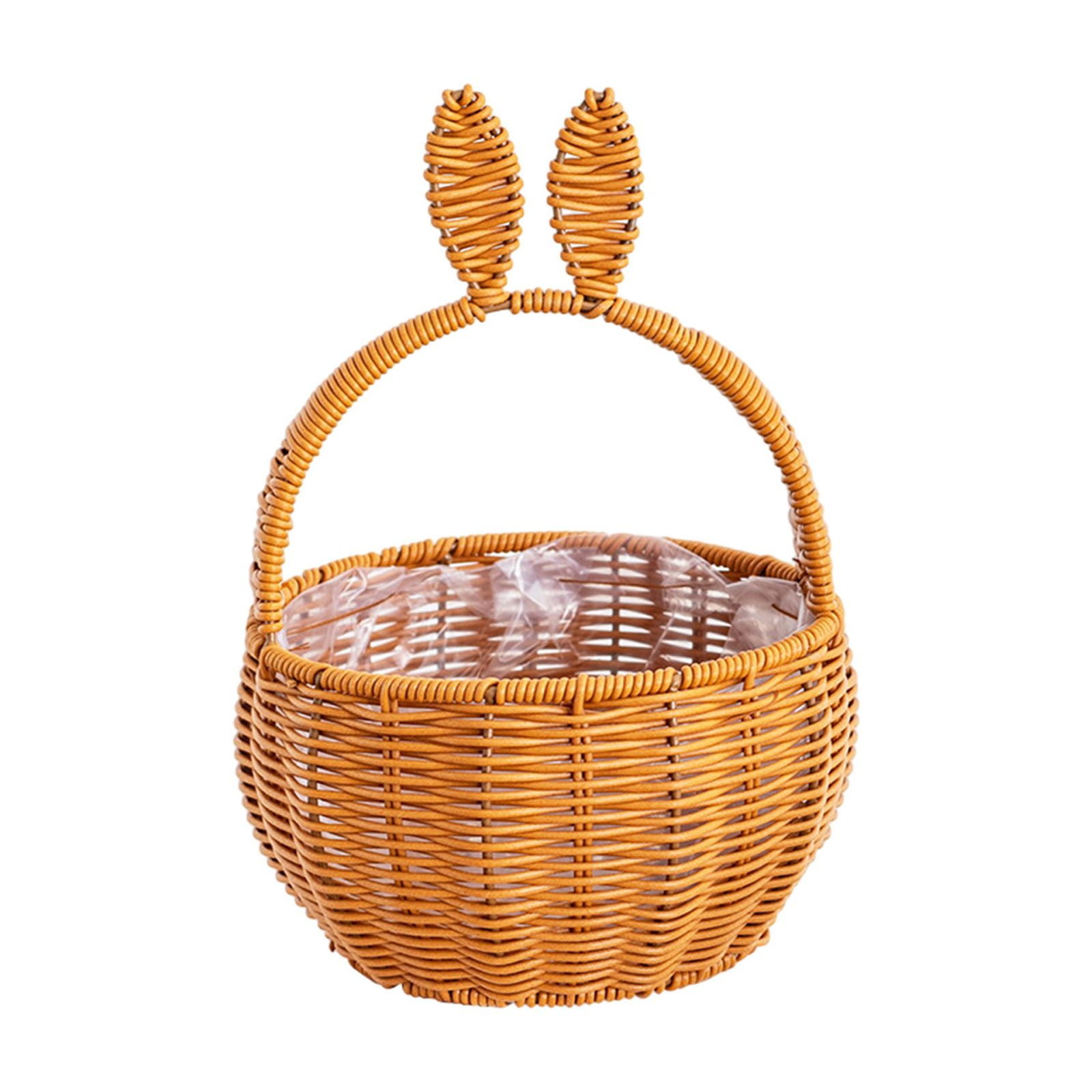 Yhmxh Easter Wicker Basket with Handle Bunny Ear Easter Woven Basket Picnic Basket for Kids Rabbit Ears Rattan Wicker Wine Woven Basket Empty for Candy Storage Toy Girl Party Easter Decorations-Brown
