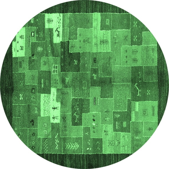 Ahgly Company Indoor Round Abstract Emerald Green Contemporary Area Rugs, 5' Round