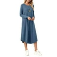 thumbnail image 2 of Women'S Loose Casual Round Neck Long Sleeve Dress Midi Slant Pocket Curved Hem Dress Navy Blue XL, 2 of 9
