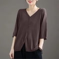 thumbnail image 3 of Lenpel Womens 3/4 Sleeve Cardigans Lightweight V Neck Button down Shirts Casual Loose Fit Cover up Tops Fall Clothes, 3 of 5