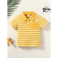 thumbnail image 4 of CARETOO Toddler Boy Clothes 2T 3T 4T 5T Casual Stripe Cotton Fabric Polo Shirt Denim Shorts 2pcs Set, 4 of 12