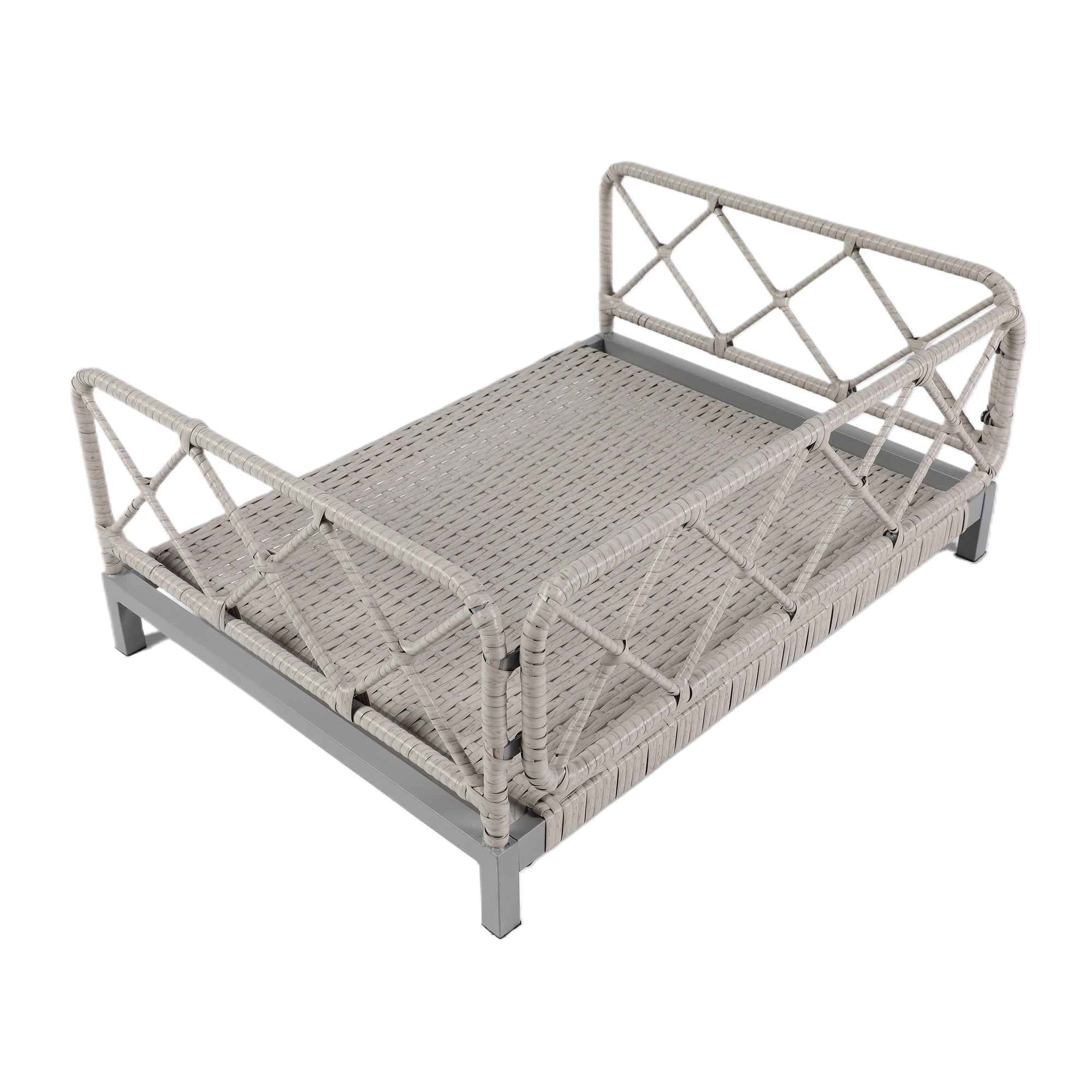 Kadyn Modern Dog Sofa 25" Wide Wicker Pet Bed with Removable Mattress Cover in, Water Resistant Rattan Dog Couch for Outdoor Indoor, Gray