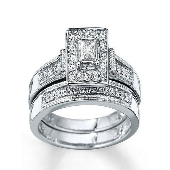 Divine Antique Halo Diamond Bridal Ring Set 1 Carat Princess Cut Diamond on Gold