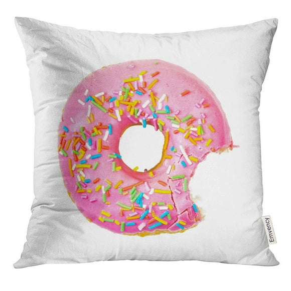 EREHome Pink Cake Bitten Strawberry Donut with Colorful Sprinkles White Top View Doughnut Pillow Case 20x20 Inches Pillowcase