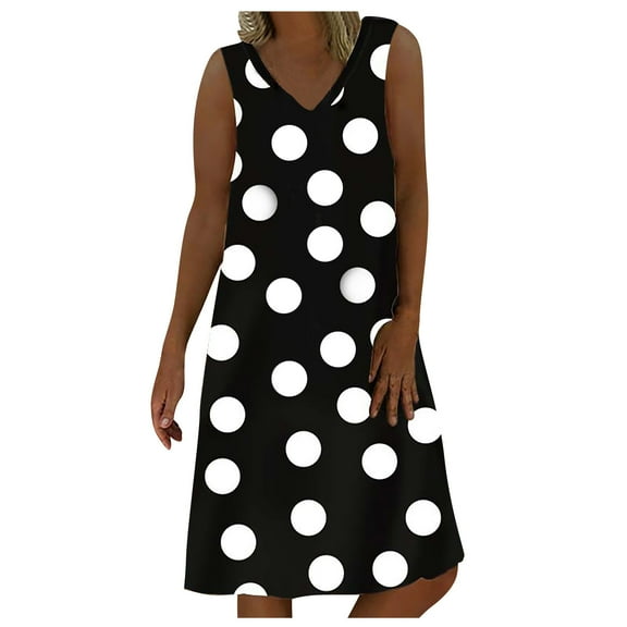 IROINNID Women's V-Neck Shift Dress Gorgeous Sleeveless Printing Ladies Vest Knee-Length Dress