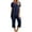 Navy, variant on Diufon Pajamas Sets for Women Round Neck Short Sleeve Sleepshirt Solid Color 3/4 Pants Two piece Outfits