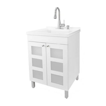 Laundry Sink with White Cabinet Stainless Pull-down Faucet