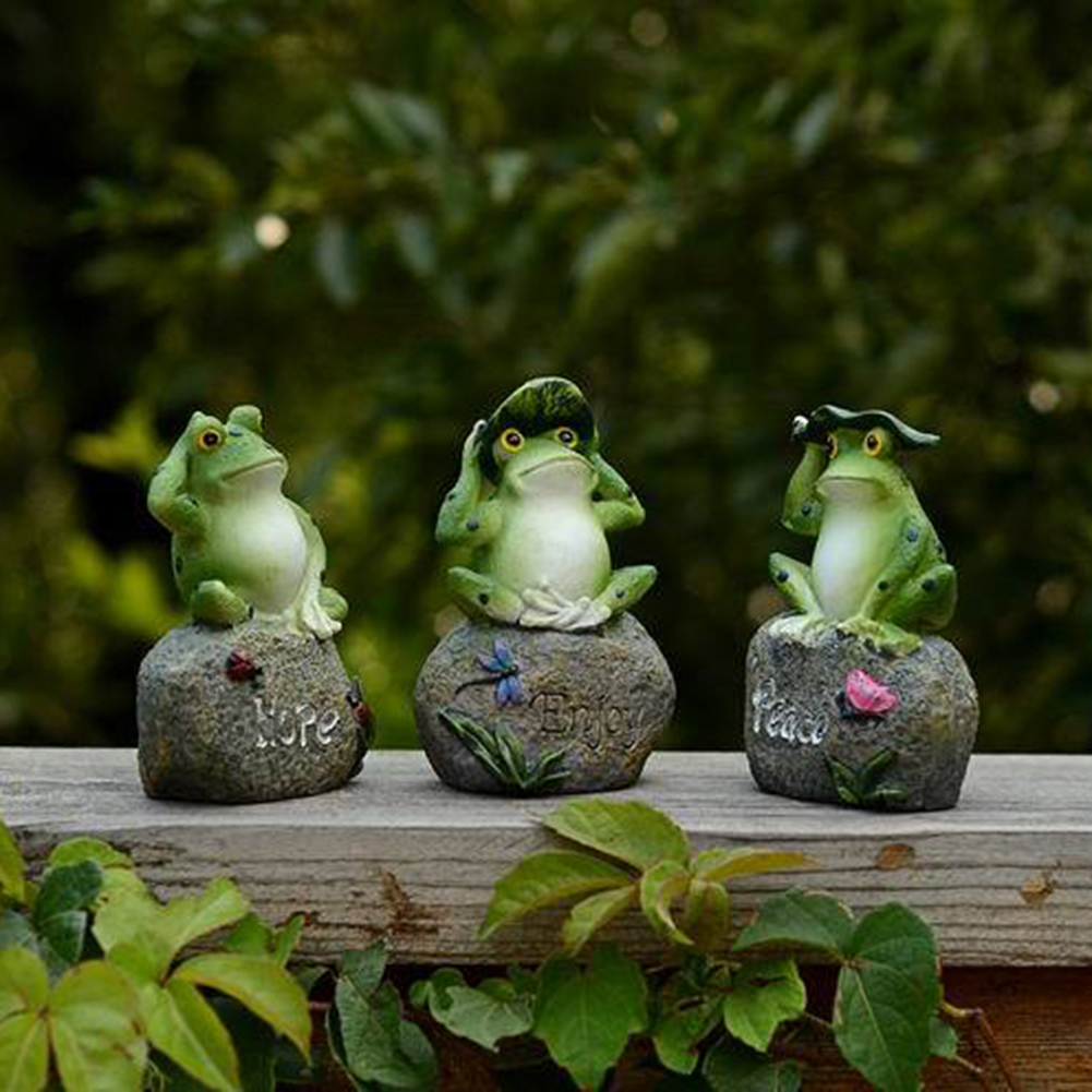 3 Pcs Frog Garden Statues Frogs Sitting on Stone Sculptures Outdoor Decor Fairy Garden Ornaments;3 Pcs Frog Garden Statues Frogs Sitting on Stone Sculptures Outdoor Decor - image 5 of 8