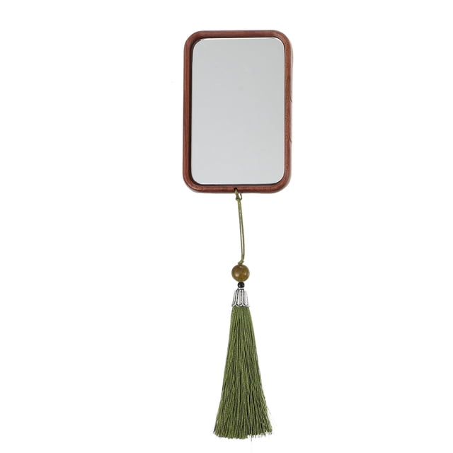 MasteelfCA Exquisite Makeup Mirror with Tassel Creative Cosmetic Tool Wooden Travel Mirror