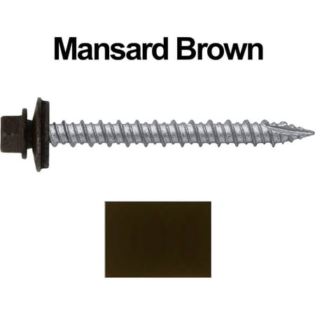 

Metal ROOFING SCREWS: (750) 10 x 2 Mansard Brown Hex Head Sheet Metal Roof Screw. Self starting metal to wood siding screws. EPDM washer. Colored head
