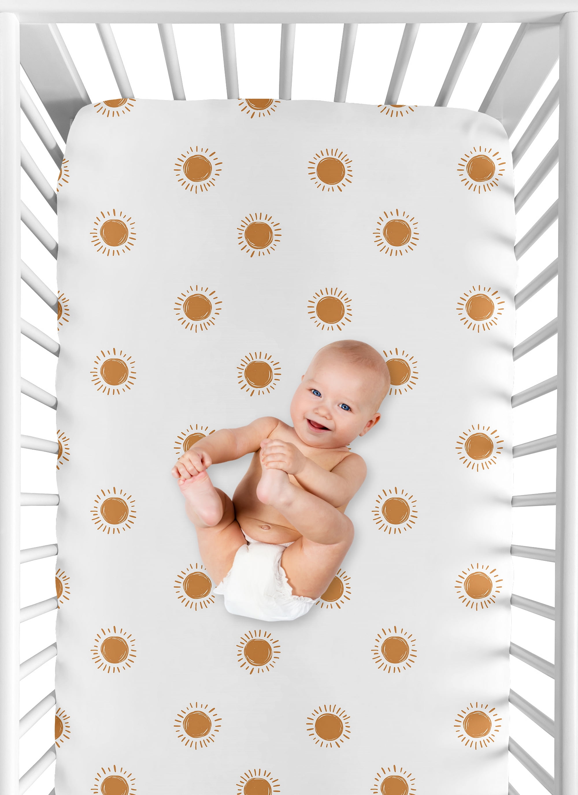 Boho Sun White and Pumpkin Fitted Crib Sheet by Sweet Jojo Designs