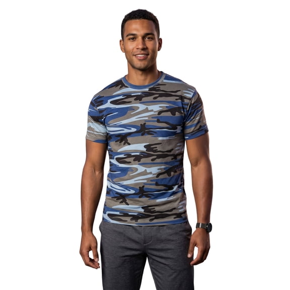 COUVER Men's Woodland Camouflage Short Sleeve T-Shirt, Blue Woodland, Small