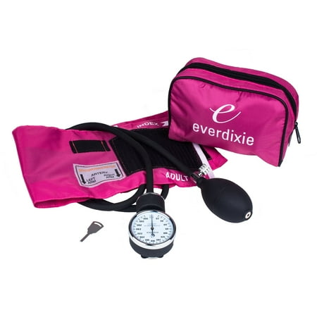 Dixie Ems pink deluxe aneroid sphygmomanometer blood pressure set with adult cuff, nylon pink