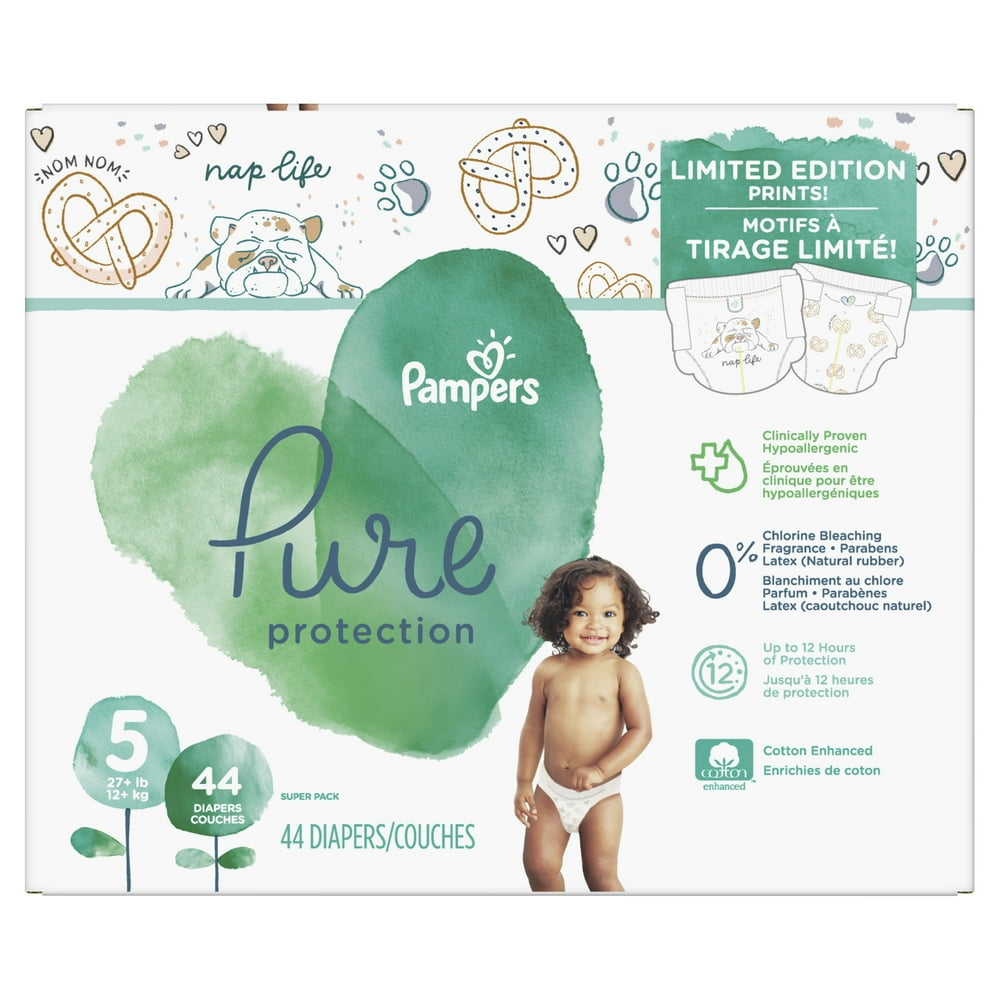 Pampers Pure Protection Limited Edition Natural Diapers, Size 5, 44 Ct