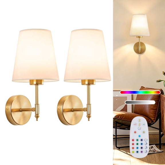 Battery Operated Wall Sconces Set of 2, Wireless Rechargeable Wall Lights with 15 Colors RGB Dimmable Magnetic Bulb & Remote Control, Indoor Sconce Wall Decor for Bedroom Living Room Hallway