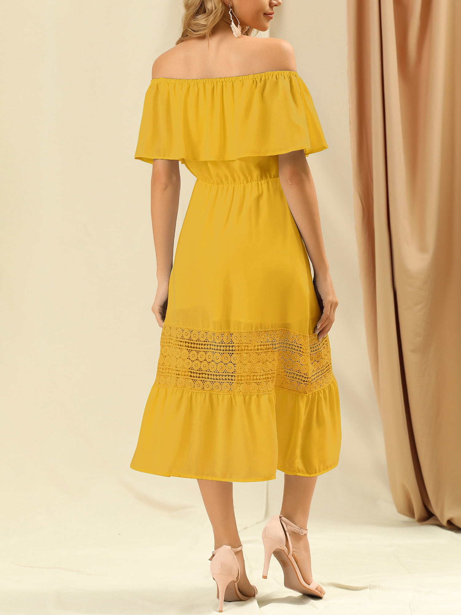 DARING DIVA Women's Off Shoulder Flutter Sleeve Maxi Dress 3XL Saffron Yellow