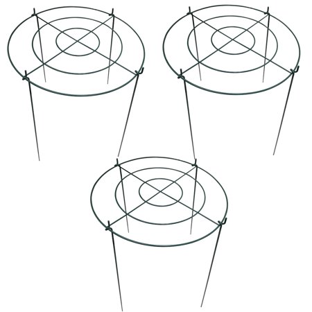 Round Plant Support 3-Pack 18 in Diameter 23 in Height Grow Through Flower Supporter Cage Plant Support Stake Metal Garden Plant Stake Plant Cage