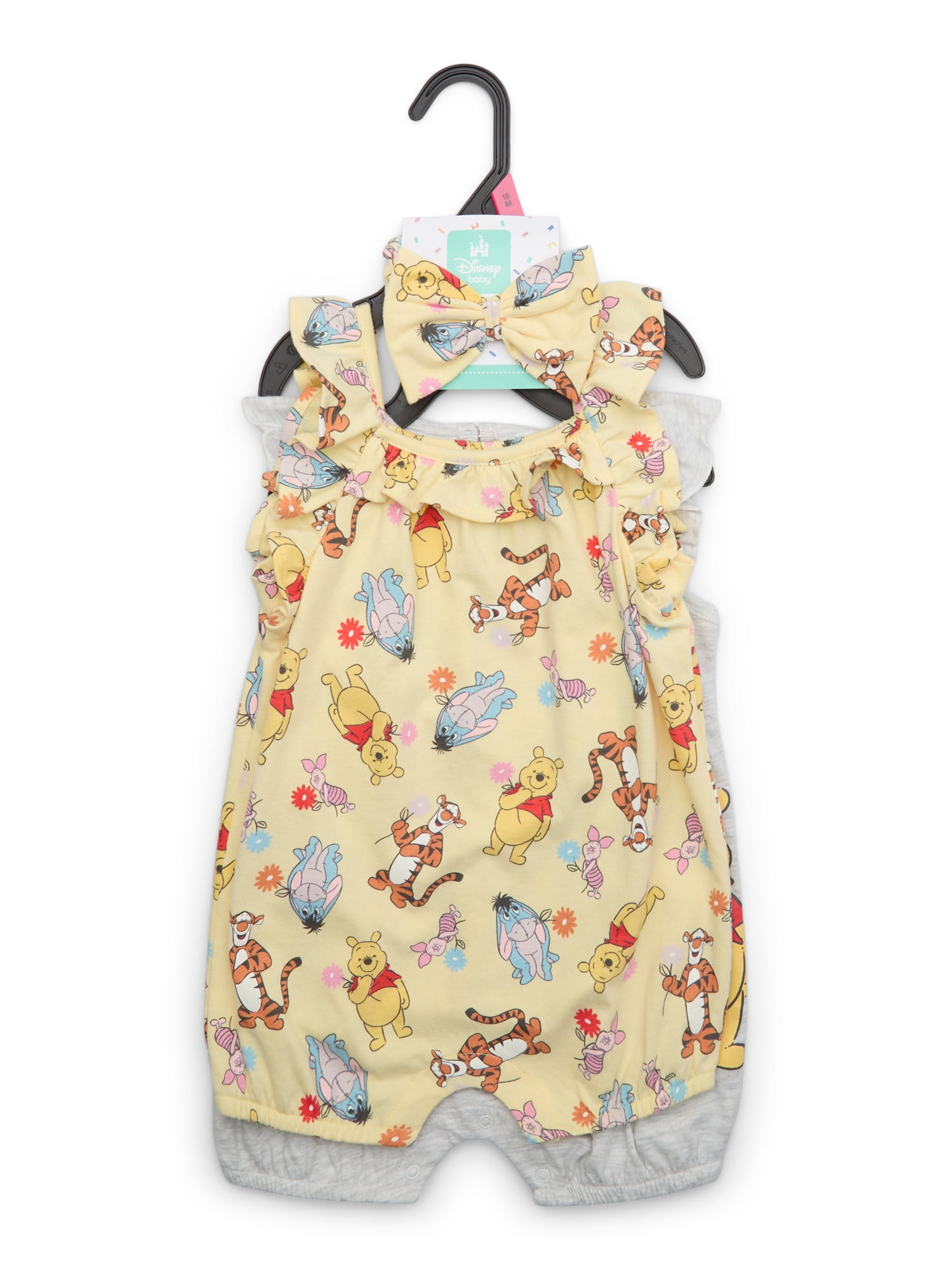 Winnie the Pooh Baby Girls Romper Set, 2-Pack, Sizes 0-24 Months