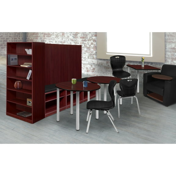 Regency Kee 42 in. Medium Round Breakroom Table- Mahogany Top, Chrome Legs