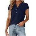 thumbnail image 1 of Women's Casual V-Neck Short Sleeve Blouse Button Down Shirt Solid Color Tops Comfortable Polyester Fashion Top for Work Party Dating Home Spring Summer, 1 of 9