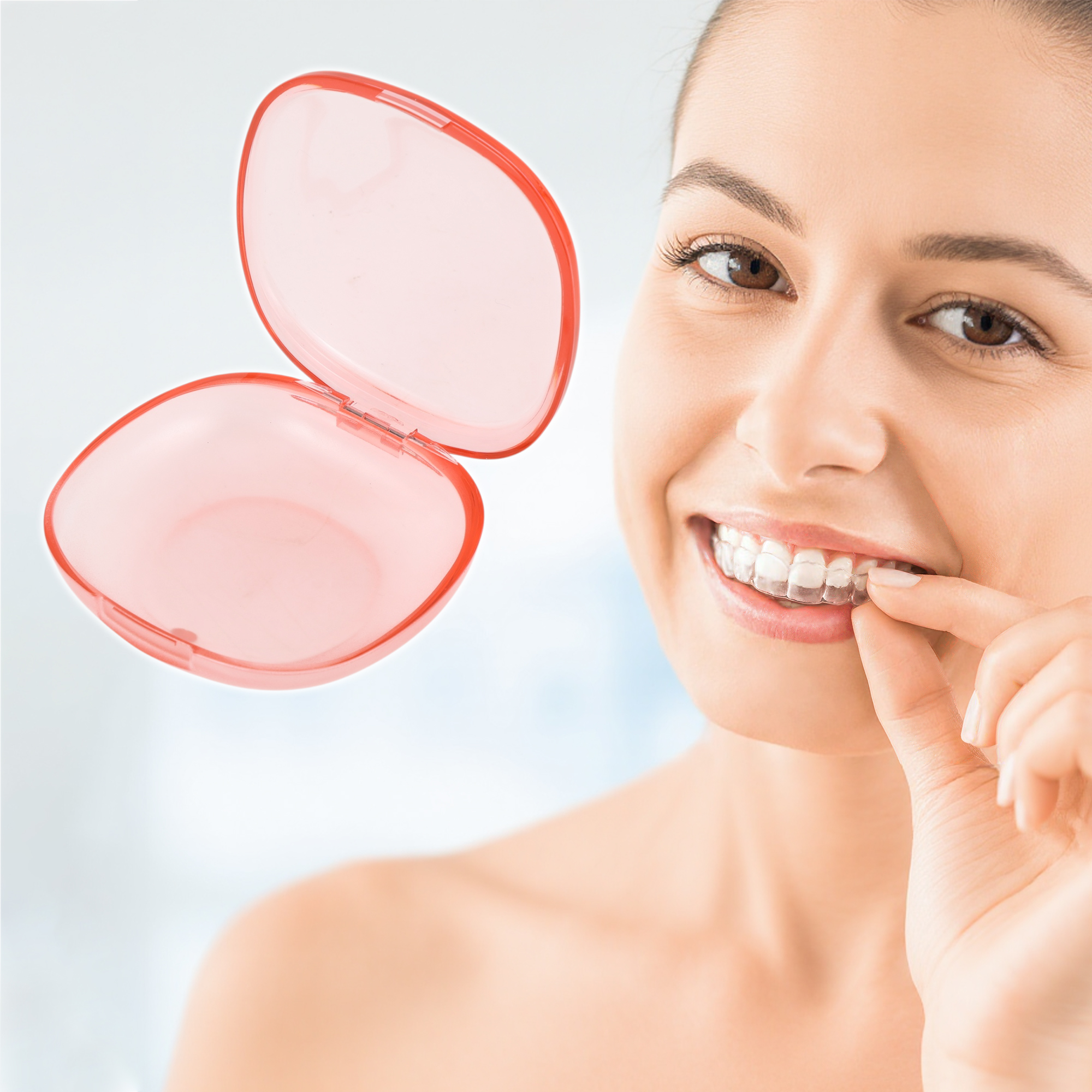 Unique Bargains Portable Clear Square-Round Retainer Case Braces Box1 Pc Transparent Pink