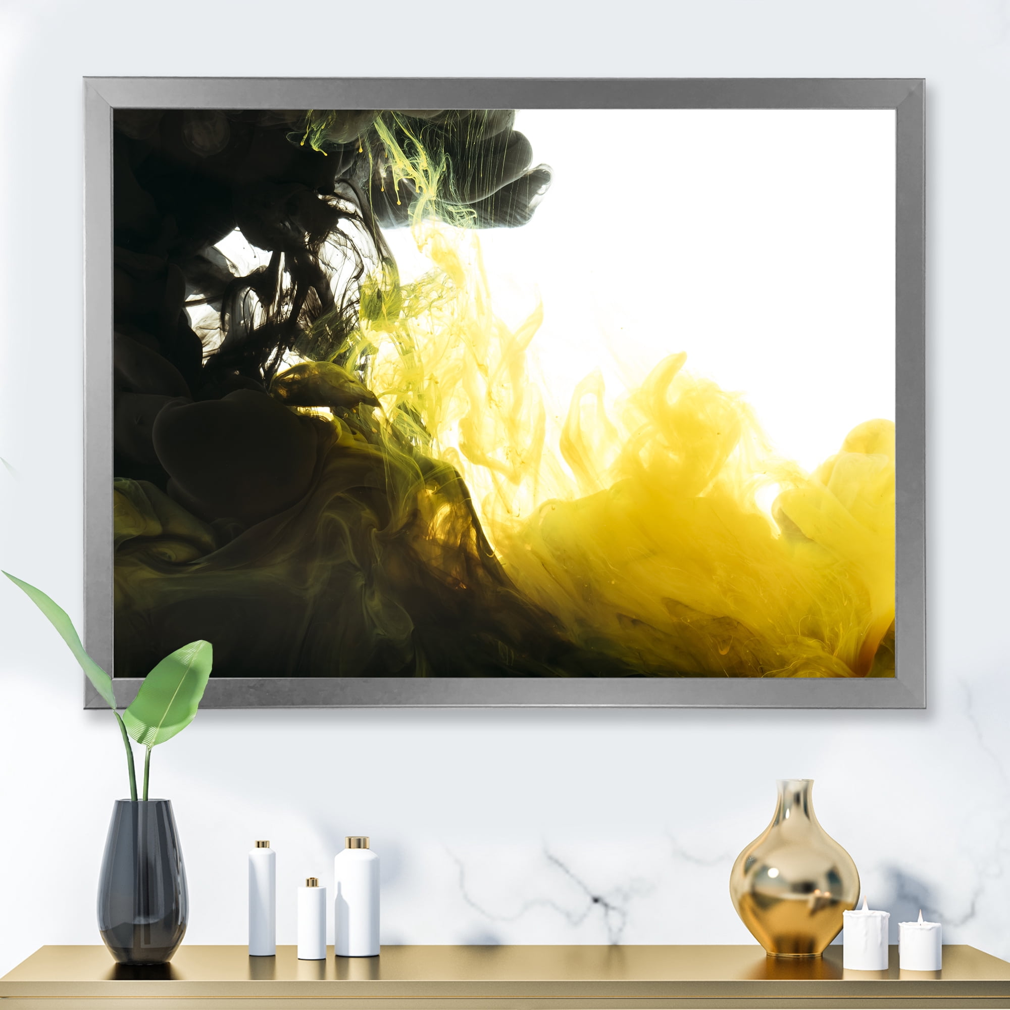 Designart 'Abstract Of Yellow Meeting Black' Modern Framed Art Print