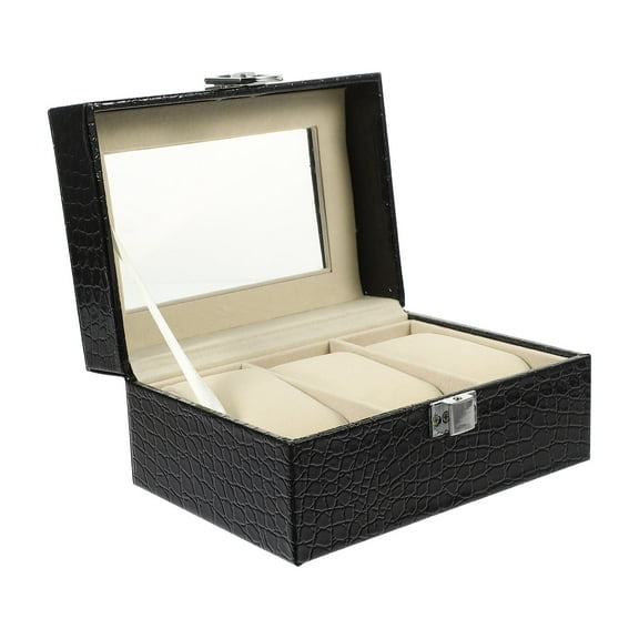 Worgeous Boxes Pattern Watch Box PU Watch Box 8X12X15.5CM Black