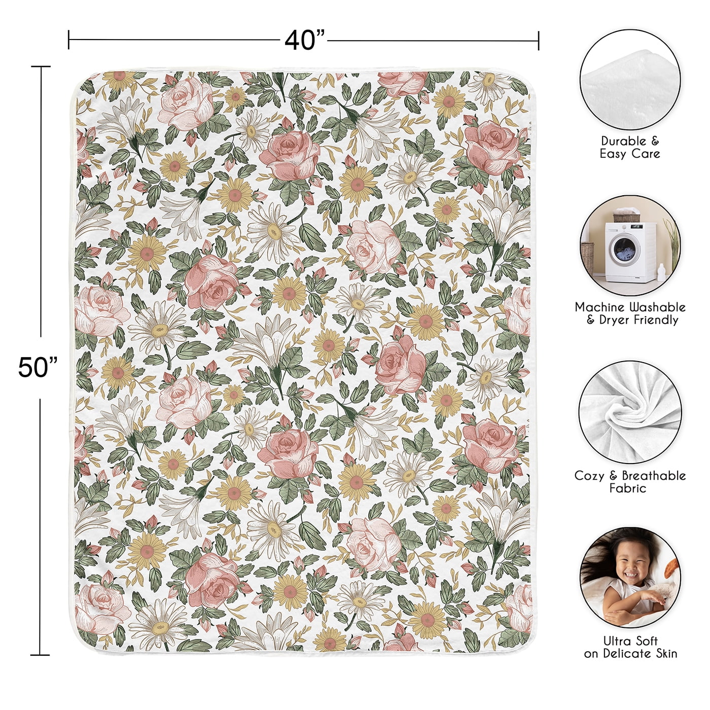 Sweet Jojo Designs Vintage Floral Girl Toddler Blanket Baby Swaddle
