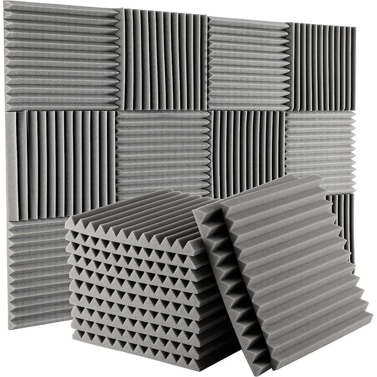 12 pack Acoustic Panels Self-Adhesive, 1 X 12 X 12 Quick-Recovery Sound  Proof Foam Panels, Acoustic Foam Wedges High Density, Soundproof Wall