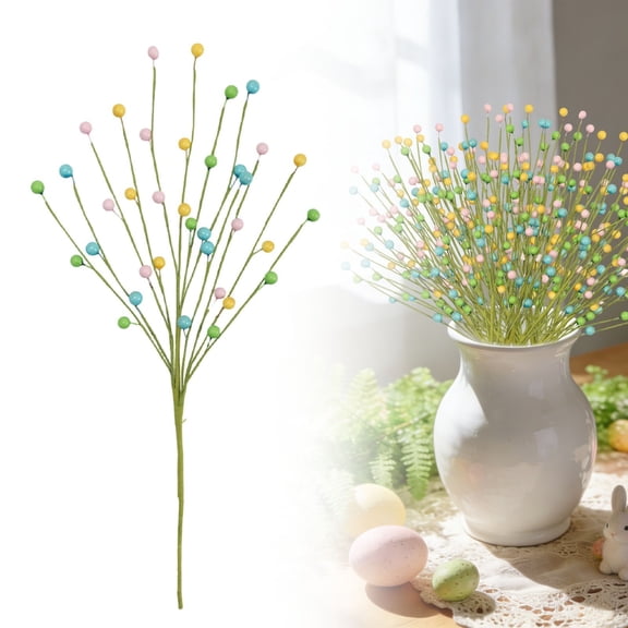 Fake Flowers Realistic,Easter Artificial Spring Berry 17 Inch Beaded Picks For Home Vase Filler Easter Table Centerpiece Decor