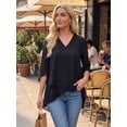 thumbnail image 5 of DARING DIVA Women's High Low Tops 3/4 Bell Sleeve V Neck Chiffon Blouse L Black, 5 of 7