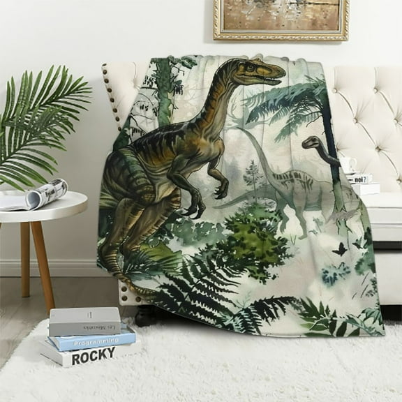 Shiartex Dinosaur Throw Blanket for Boys, Cozy Dinosaur Theme Fuzzy Flannel Blanket Dino Gift for Kids, Soft Warm Dinosaur Plush Fleece Blanket for Toddler Sofa Bed Couch Decor White