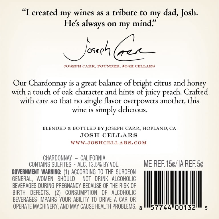 Josh Cellars Chardonnay California White Wine, 750 mL Bottle