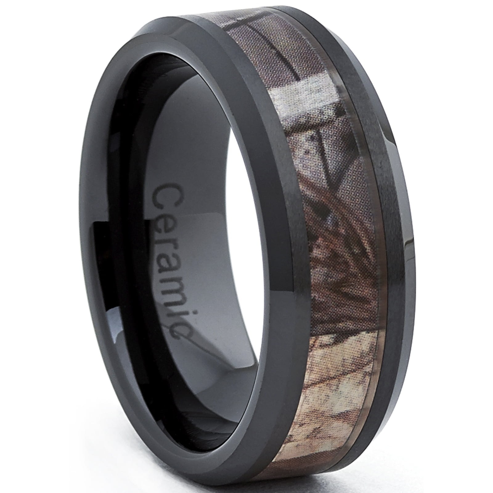 Outdoor Landscape Scenery Band 8mm Mens Black Titanium Trout Lake Fly Fishing Enthusiasts Ring
