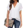 thumbnail image 2 of Blouse Women'S Short Sleeve Summer Tops Elegant Business Tunic Shirt Casual Blouses with Lapel Collar White XL, 2 of 9
