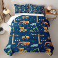 thumbnail image 2 of Homewish Construction Crane Vehicle Quilt King For Boys And Girls,Orange Green Blue Watercolor King Coverlet Set,3-Piece, 2 of 7