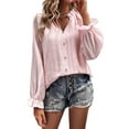 thumbnail image 4 of Skksst Womens Long Sleeve V Neck Buttons Shirt Casual Workwear Blouse Tops, 4 of 5
