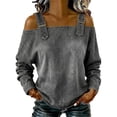 thumbnail image 3 of Baberdicy Long Sleeve Shirts for Women Women's Denim Shirts Lapel Collar Long Sleeve Button down Slim Fit Casual Tops, Grey, L, 3 of 6