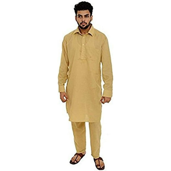 Royal Kurta Mens Cotton Pathani Suit Beige