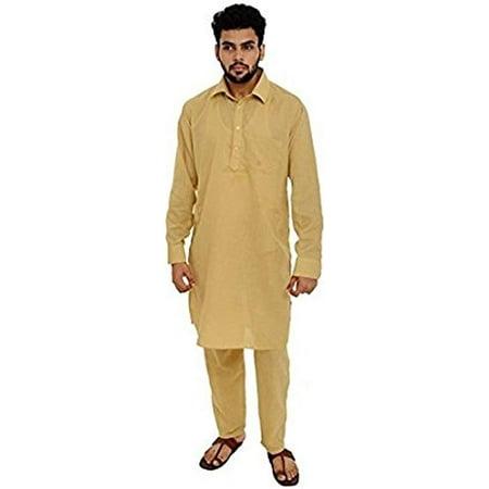 

Royal Kurta Mens Cotton Pathani Suit Beige