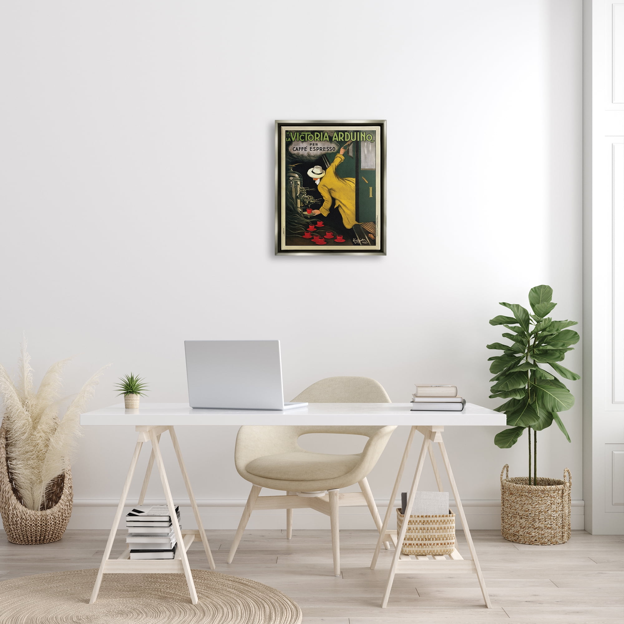 Stupell Industries La Victoria Arduino Cafe Espresso Vintage Inspired Poster Luster Gray Framed Floating Canvas Wall Art, 16x20, by VeeBee