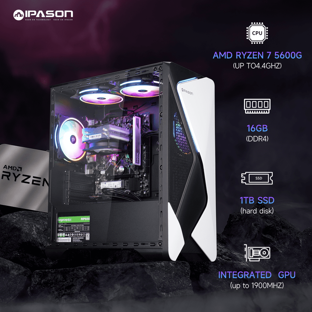 ScreenON Gaming PC Mit AMD Ryzen 5 5600G, 16GB RAM, 1TB SSD – Inklusive Windows 11 Pro & 3 Jahre Garantie