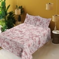 thumbnail image 2 of Ambesonne Vintage Fitted & Flat Sheet with Sham 3 Pcs Set, Weathered Effect Floral Art, Twin XL, Pale Pink and Dried Rose, 2 of 5