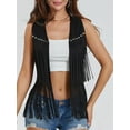 thumbnail image 3 of Women 70s Hippie Fringe Waistcoat Vest Sleeveless Cowgirl Tassel Rhinestone Vest Faux Suede Western Jacket Cardigan, 3 of 7