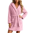 thumbnail image 6 of NominalSnug Women Hooded Fuzzy Fleece Robe Short Plush Robes for Womens with Hood Soft Warm Bathrobe with Belt, 6 of 8