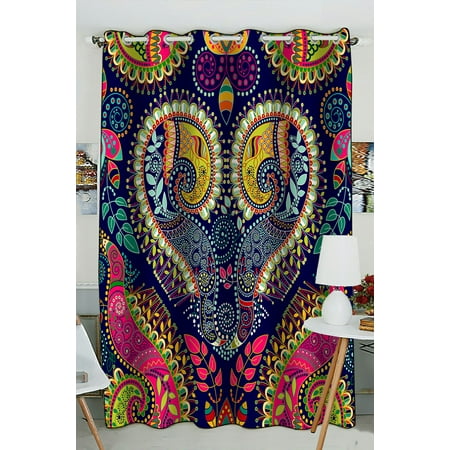 Colorful Bedroom Curtains PHFZK Floral Flower Window Curtain, Colorful Paisley Artwork Window Curtain Blackout Curtain For Bedroom living Room Kitchen Room 52x84 inches One Piece ()